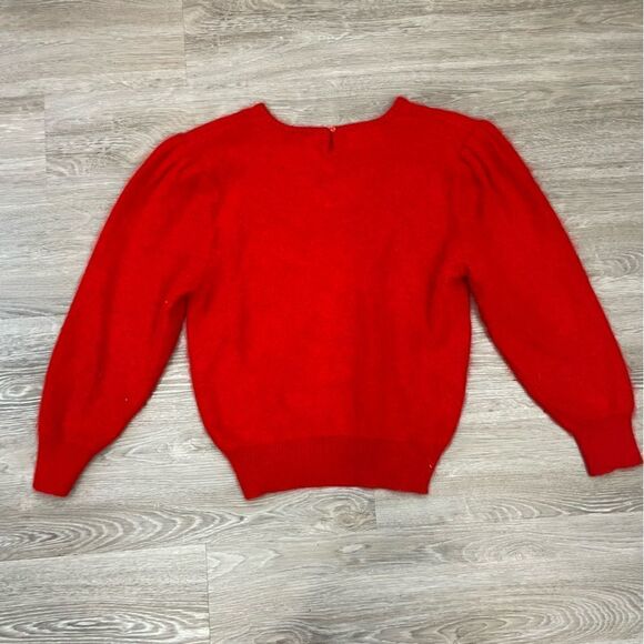 Vintage 90s angora sweater red rabbit hair beaded detail boat neck sweater 80s - Picture 7 of 7